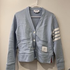 Thom Browne Baby Blue Sweatshirt Cardigan Size 40 Made In Italy 100 Authentic