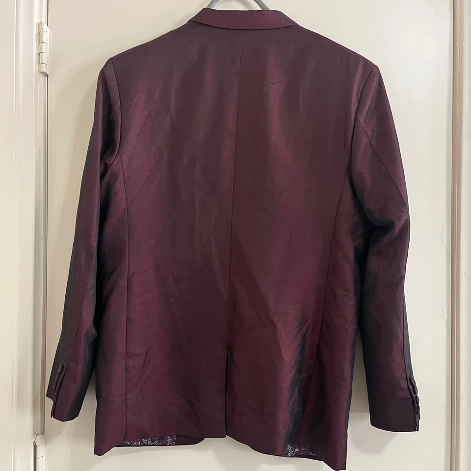 Mens Gothic Victorian Blazer Sz 40 Steampunk Jacket Deep Burgundy Satin Formal. - Image 2 of 4