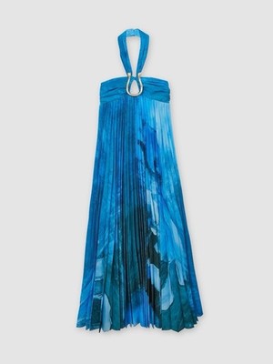 acler blue pleated dress Acler Abstract-print Pleated Maxi Dress