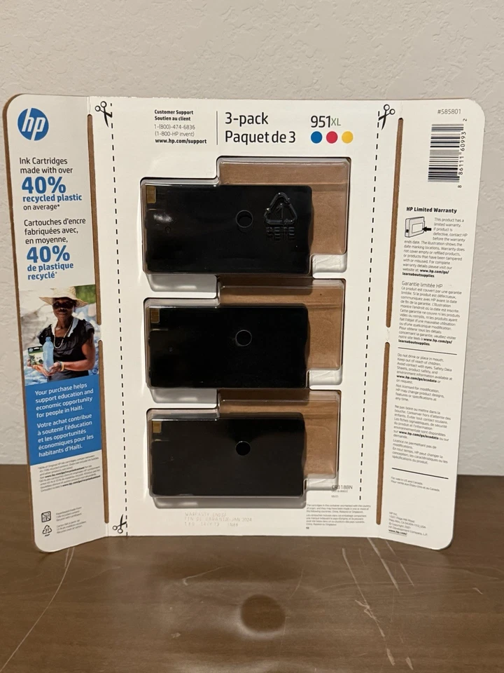 Paquete de 3 cartuchos de tinta de color genuino HP 951XL amarillo cian magenta nuevos sellados Foto 2 de 3