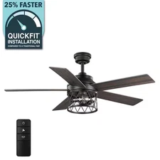 North Grove 52 In. Indoor LED Matte Black Dry Rated Ceiling Fan with 5-Revers...