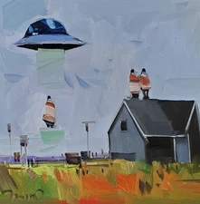 House Rural Landscape UFO Art PRINT Painting By Artist Jose Trujillo