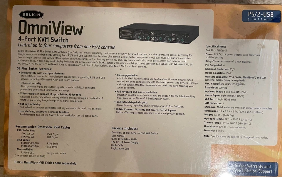 Belkin Omniview 2-Port KVM Switch PS/2-USB Platform SE PLUS New(fact. Wrap) - Image 2 of 4