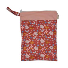 Waterproof Double Zip Wet Bag Pink Whales 30x40cm Medium Size