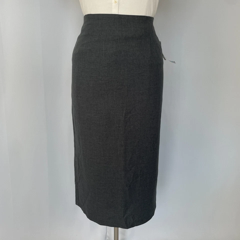 Vintage Long Pencil Skirt Size 14 Gray Solid Minimal Career Office Academia 90s - Image 2 of 4