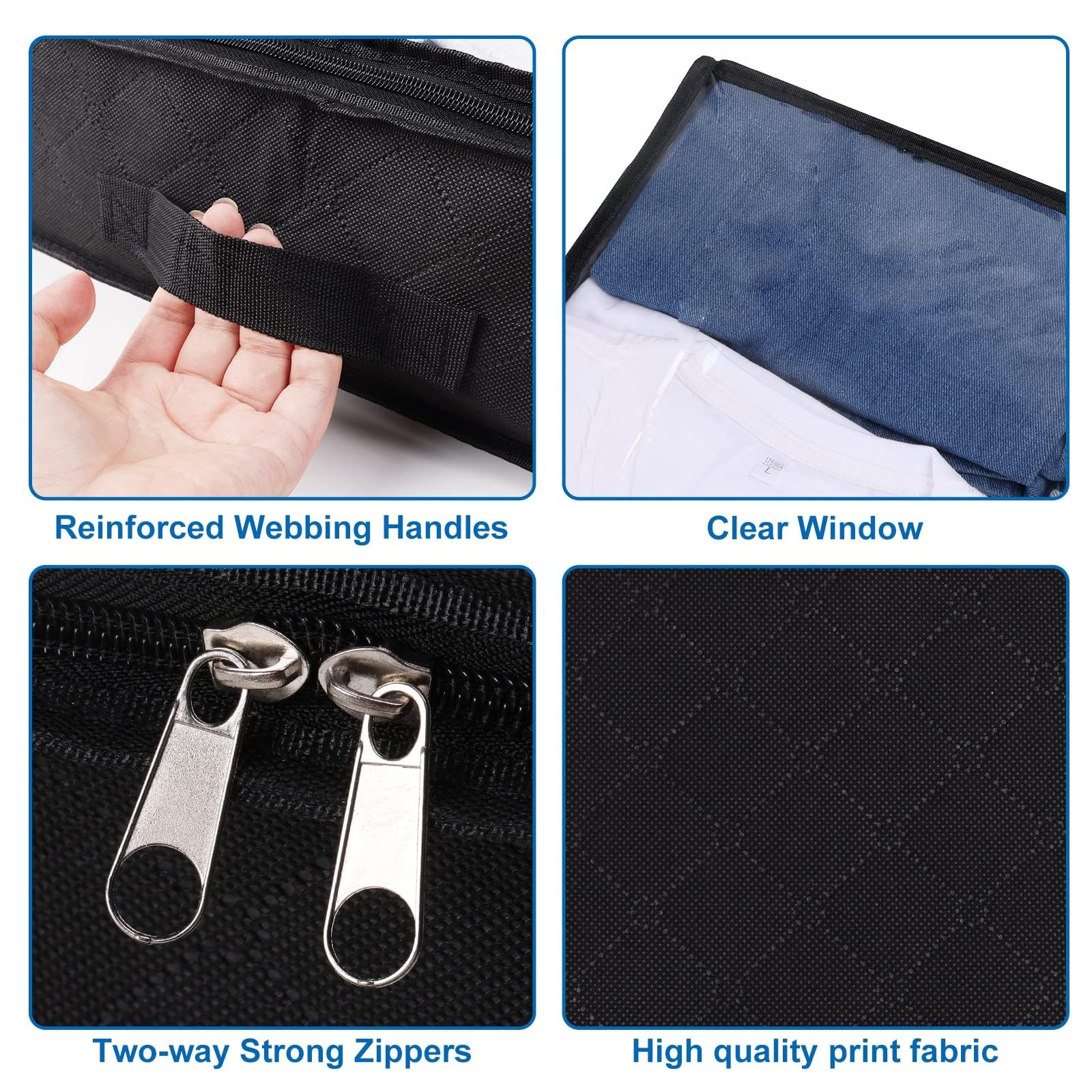 4 Pack Black Underbed Storage Bags with Clear Window and 2 Reinforced Handles...