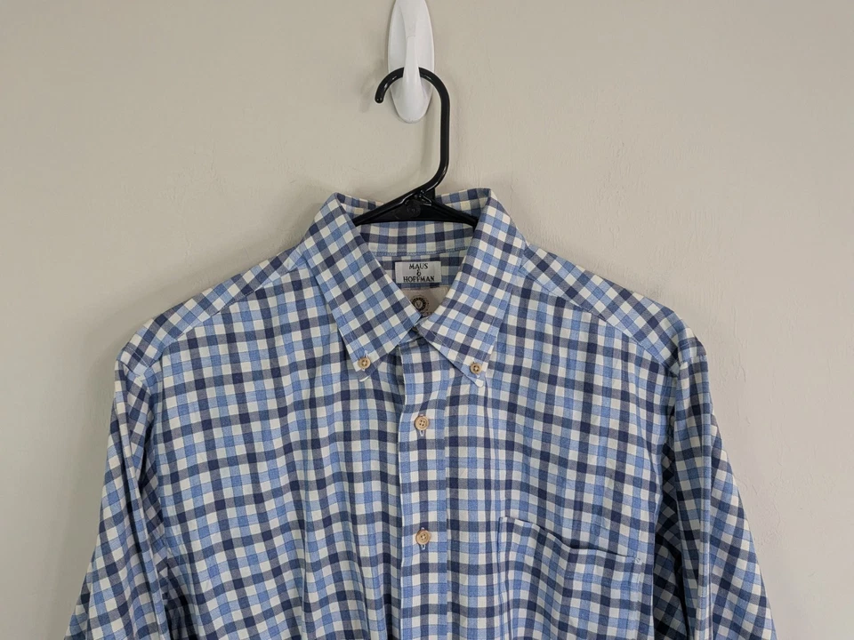 Viyella Shirt Men's Medium Blue Button Down Long Sleeve Plaid Cotton Wool Blend - Image 2 of 4