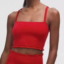 LULULEMON NULU RUFFLE TRIM CROPPED TANK TOP DARK RED XXS XS S M L XL NWT