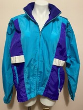 VTG 80s Woolrich Full Zip Windbreaker Retro Jacket Color block Purple Teal Med
