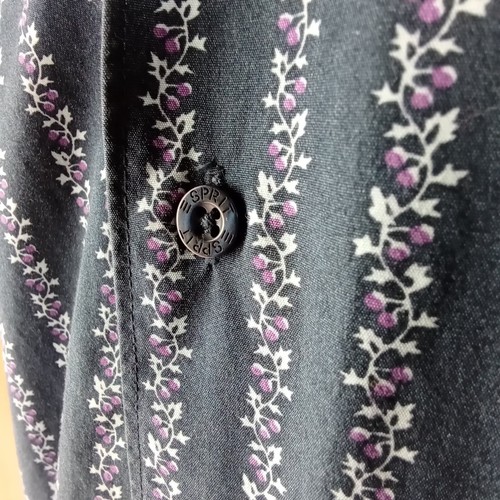 ESPRIT mens L shirt dark blue floral 100% cotton collared long sleeve button up - Picture 2 of 8
