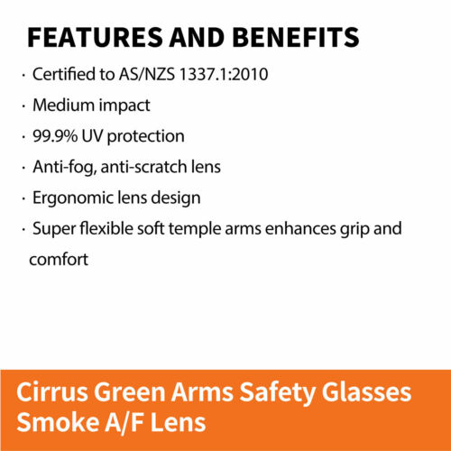Pro Choice Cirrus Green Arms Safety Glasses Smoke A/F Lens 12 Pairs,9182 - Picture 4 of 4