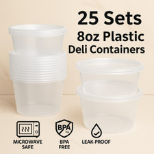 25 Sets 8oz Plastic Deli Containers with Lids  Small Round, Leak-Proof, Reusable