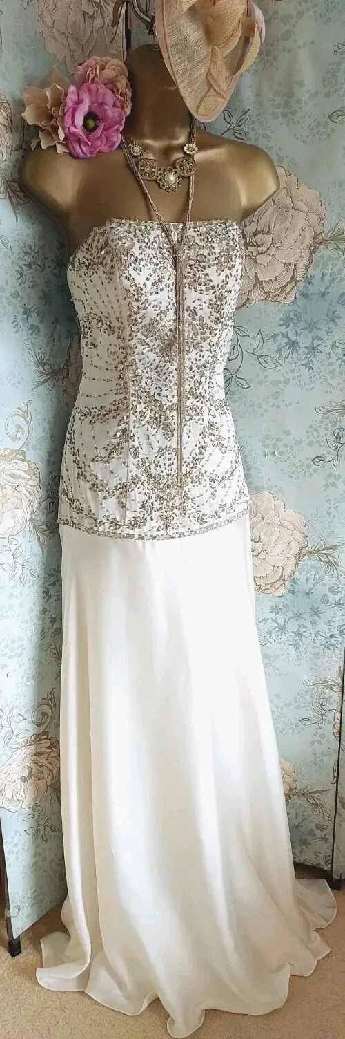 OFF WHITE Abito da ballo da sera Sue Wong avorio oro anni '20 sposa gatsby matrimonio 8