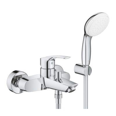 Grohe Eurosmart Einhand-Wannenbatterie mit Brausegarnitur für Wandmontage