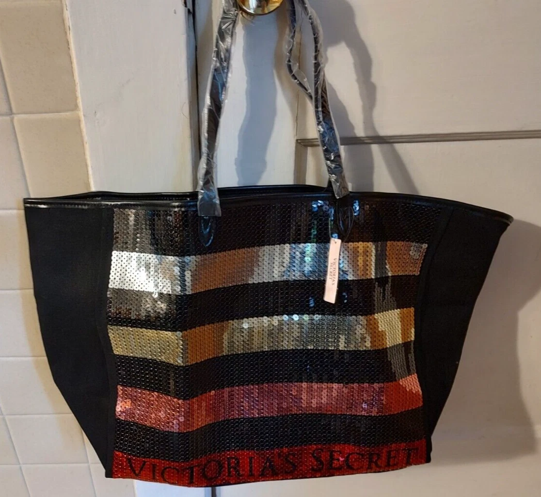 VICTORIA'S SECRET Sequin Stripe Tote Bag Limited Edition Love