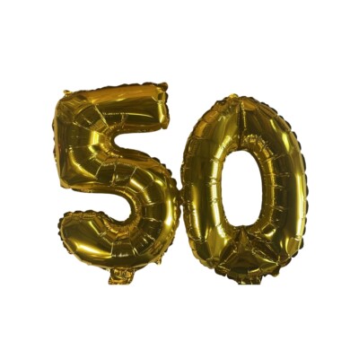 Goldene Zahl 50 Folienballons mit Band und Strohhalm zum Aufblasen
