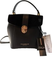 Viola Castellani Black Leather Turnlock Satchel Purse Italy Shoulder Bag Handbag