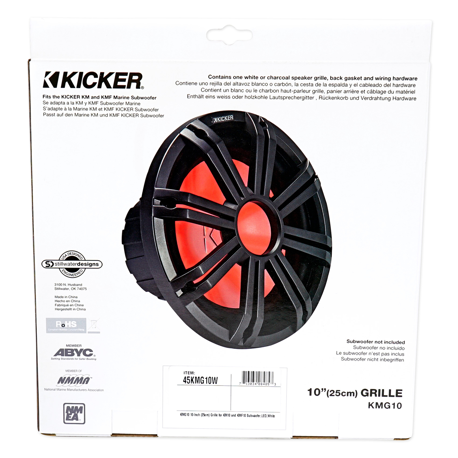 Сабвуфер KICKER 45KMF104 10 Free Air Marine Sub Усилитель Белая решетка радиатора со светодиодами