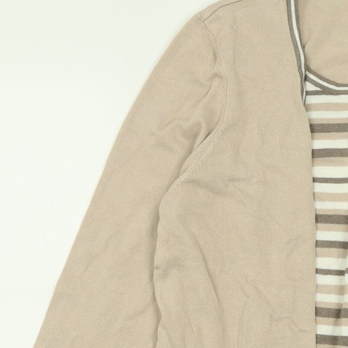 Womens Beige Crew Neck Striped Linen Blend Jumper Size 16 - Picture 6 of 12