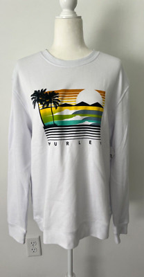 Hurley White Beach Palm Tree Sweatshirt White  Mens Size Med New!