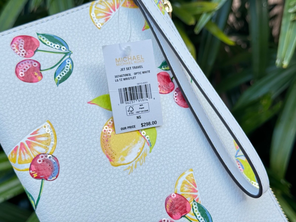 MICHAEL KORS JET SET TRAVEL XL CLUTCH WRISTLET FRUIT MELODY OPTIC