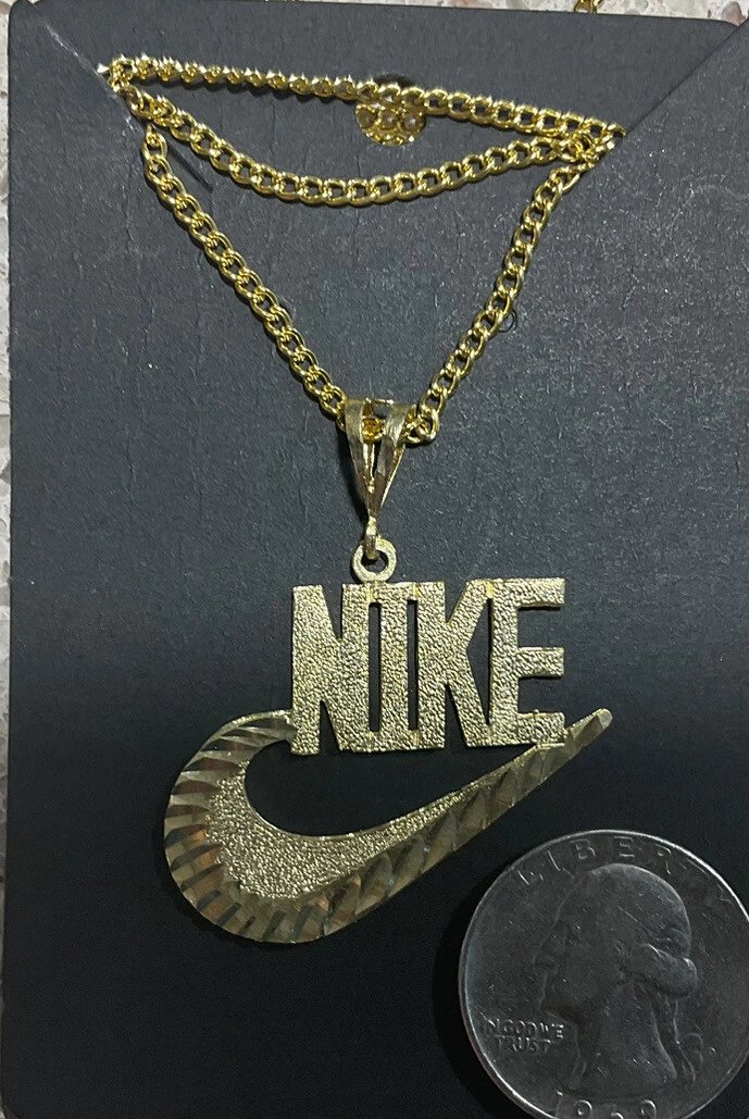 Large Nike pendant necklace 10K gold w gold filled chain not gold