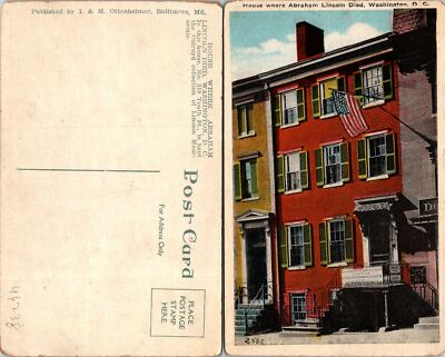 Washington DC House Where Abe Lincoln died Postcard Unused (46238)