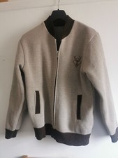  Warm Mens Tan Elk Contrast Trim Zip Cardigan Jacket Size 40" Chest 