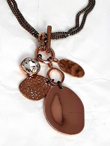 Premier Designs Dangle Multi Charm Copper & Rhinestone Pendant Necklace 16"+ - Picture 7 of 7