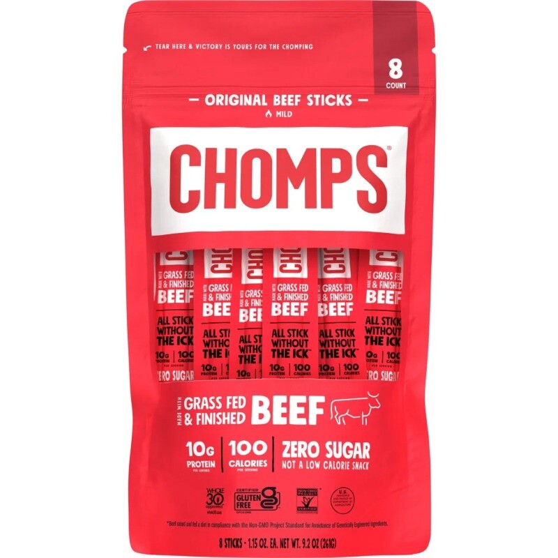 Chomps Grass-Fed and Finished Original Beef Jerky Meat Snack, 10g of Protein