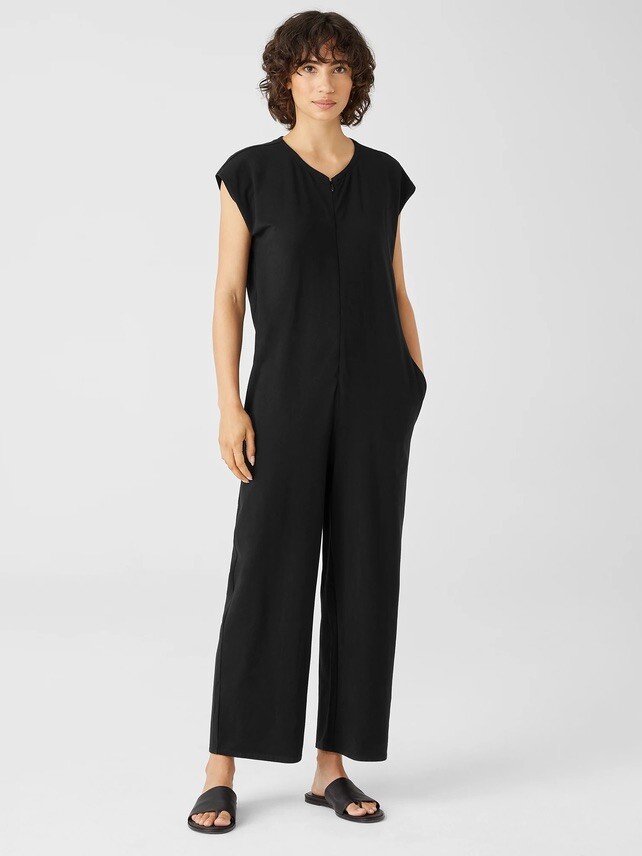 $198 Eileen Fisher Black Traceable Organic Cotton Jersey Jumpsuit Size 3X