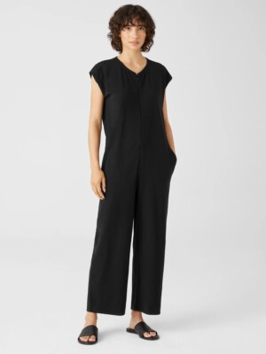 $198 Eileen Fisher Black Traceable Organic Cotton Jersey Jumpsuit