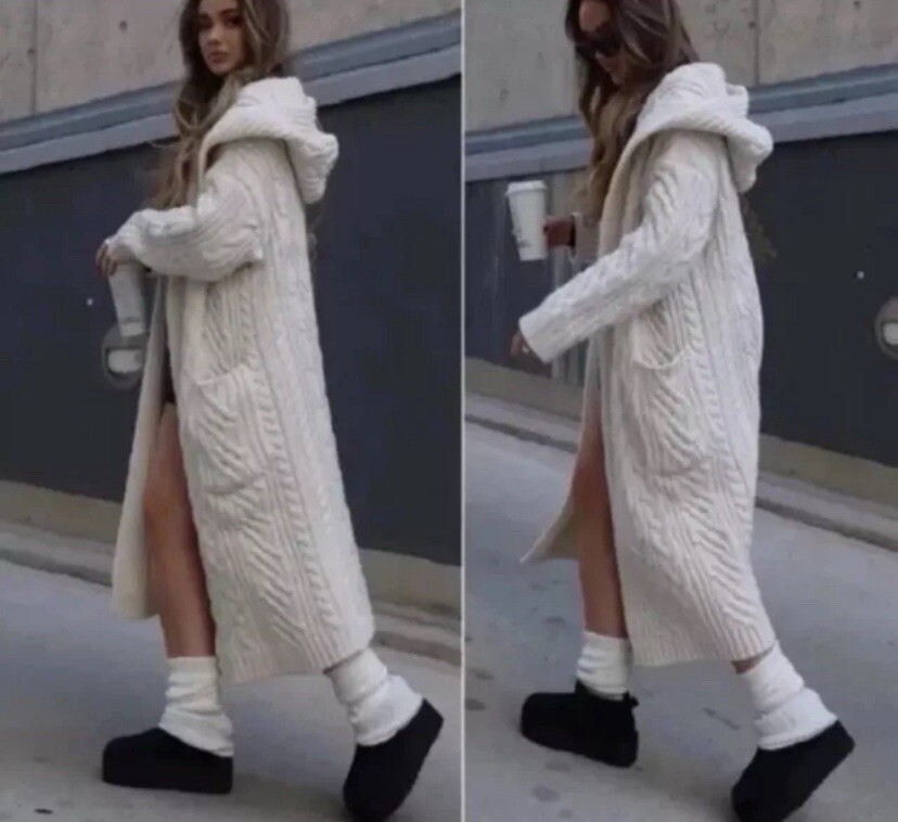 ALTRA ZARA CAPPOTTO LUNGO IN MAGLIA CON CAPPUCCIO ECRÙ NUOVO FW24 TAGLIA M REF. 3653 108