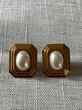 Vtg 1980’s Carol Jane Creations Earrings Faux Pearl Gold Tone Pierced Jewelry