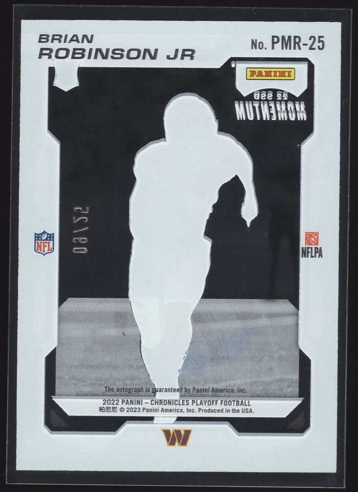 Brian Robinson Jr. 2022 Chronicles Momentum Rookies Autographs Blue RC Auto /25 - Image 2 of 2