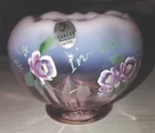 FENTON PINK OPALESCENT GLASS PAINTED ROSE BOWL "IN THE GARDEN OF FRIENDSHIP"