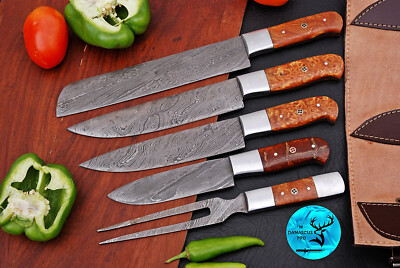 CUSTOM HANDMADE FORGED DAMASCUS STEEL CHEF KNIFE KITCHEN KNIVES CHEF SET  M-100