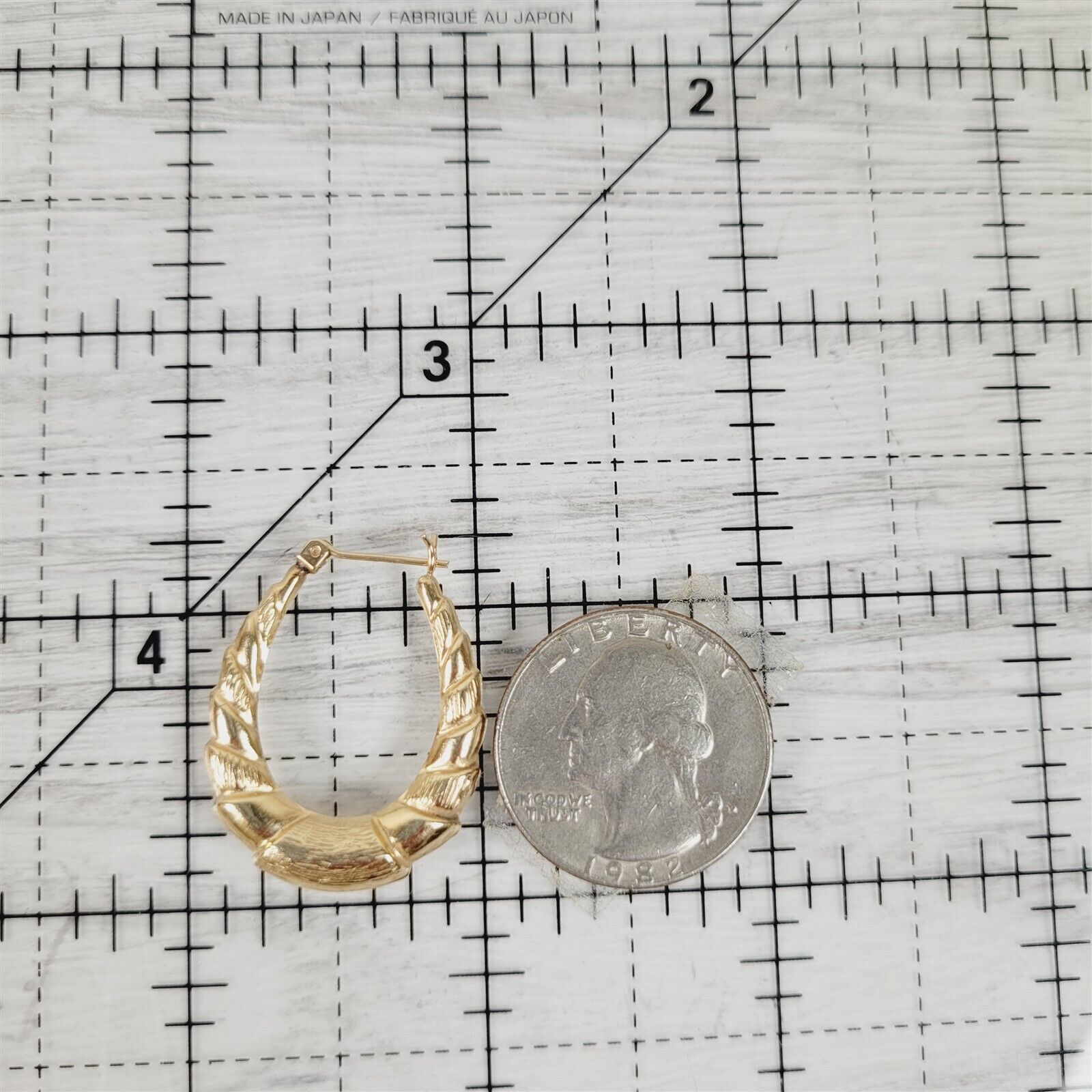 Vintage Oval Ribbed 14K Yellow Gold Hoop Earrings… - image 6