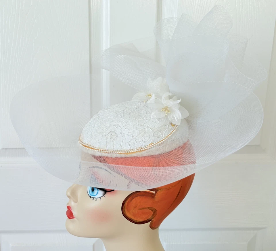 Sombrero Fascinador Blanco Vintage Años 70 80 Sonni San Francisco Boda Derby O/S Foto 2 de 4
