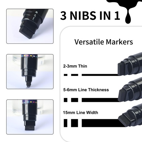 4 Pcs Jumbo Black Permanent Markers Large 15mm Felt Tip Wide Thick Acrylic Paint - Picture 6 of 12