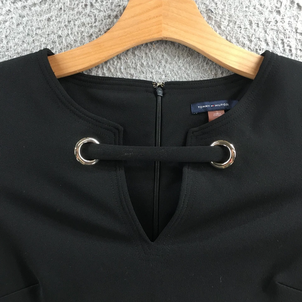 Vestido Tommy Hilfiger Shift Para Mujer 10 Negro Manga Corta Cuello en V Bolsillos Traseros con Cremallera Foto 3 de 4