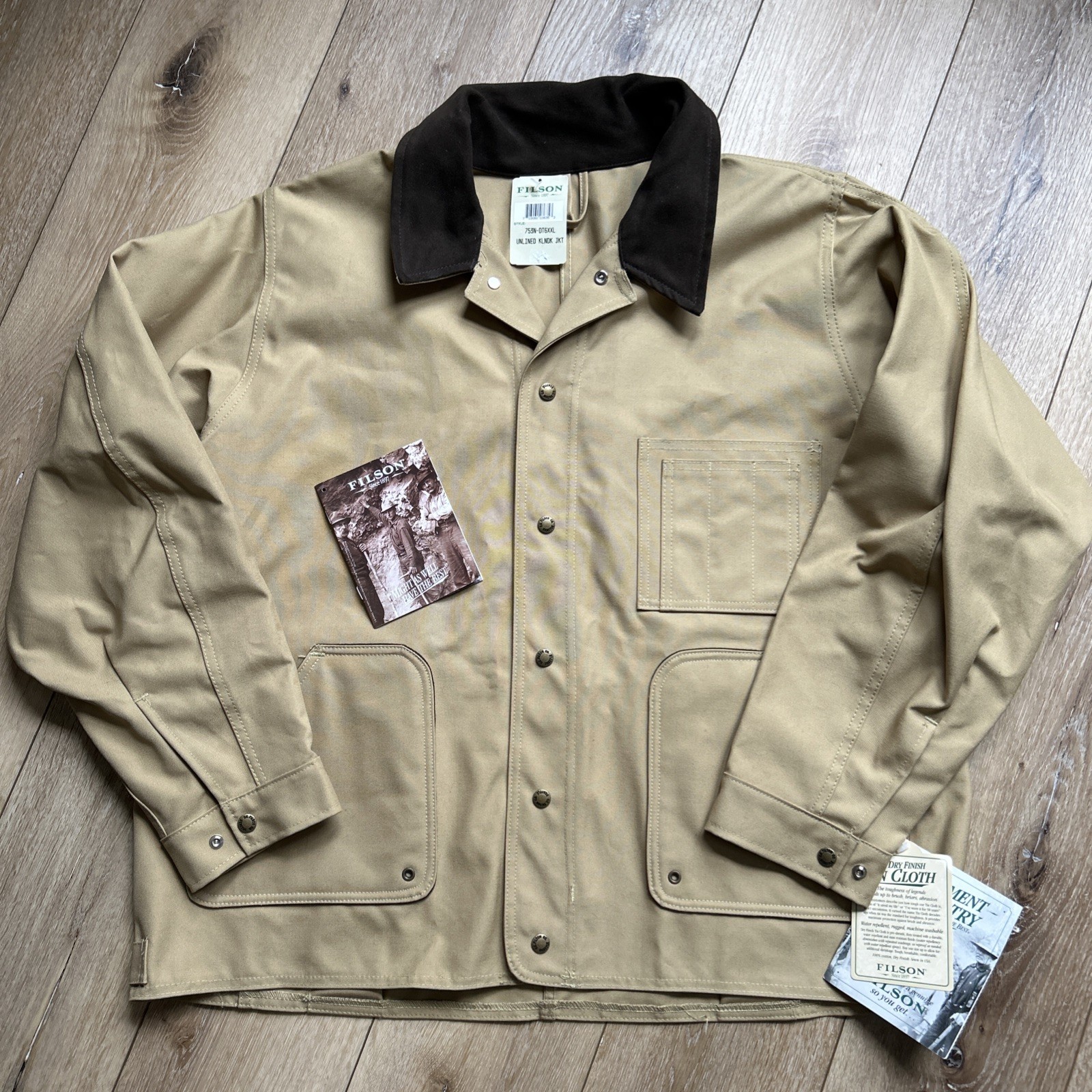 VTG FILSON Mens Klondike Dry Tin Cloth Unlined Jacket Style 753N Sz XXL USA NWT