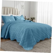 King Size Quilt Set 3 Pieces, King 106" x 90" Spa Blue Geometric Pattern 