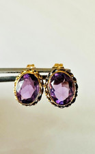 Estate 14K Yellow Gold Oval Amethyst Stud Earrings