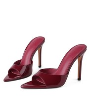 Womens Sandals Open Toe Stiletto High Heels Dress Mules Slip On Patent Leathe...