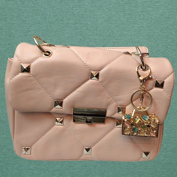 Bolso Bandolera WHBM Acolchado Tachonado Rubor Oro Rosa Cadena Bolso Dije