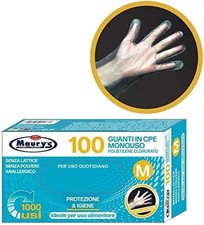 Maury's- GUANTI IN CPE MONOUSO -Polietilene Clorurato Resistenti 100 pz Taglia M