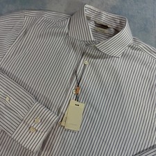 Suitsupply Dress Shirt Mens 17L White Blue NWT Extra Slim Fit Traveller H9009U16