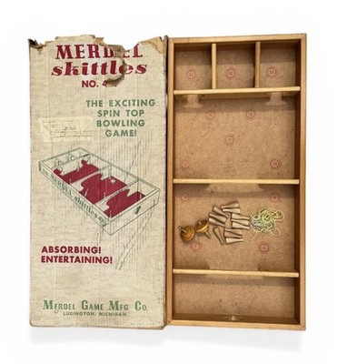 Vintage Merdel Skittles No. 401 Spin-Top Bowling Game ~ Complete w/Original Box