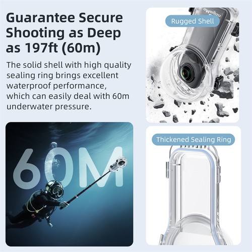 60M Camera Expansion Diving Shell Underwater Photography Shell for Insta360 X5 - Picture 2 of 13